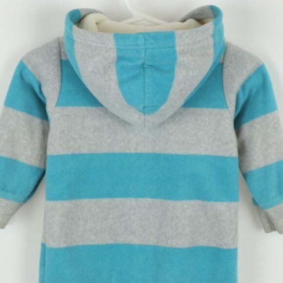 Carter's Infant 9 Months Blue Gray Striped Hooded Fleece Snap Up Winter Bodysuit - Picture 4 of 7